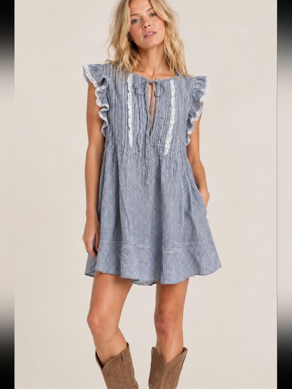Free People Boho Striped Dress *Small *NWT * Gray And White